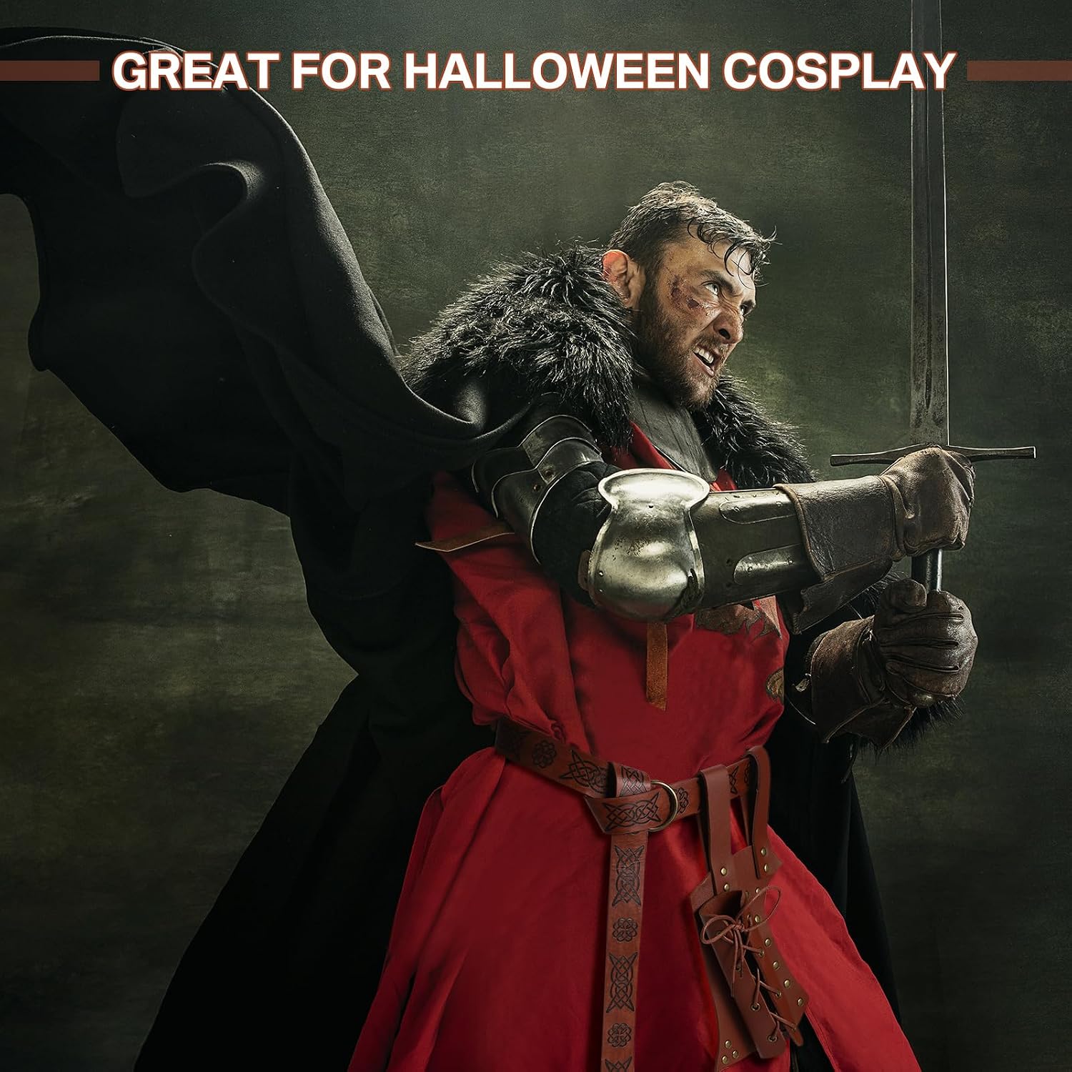 Mepase Halloween Medieval Viking Accessory Leather Sword Belt Sword Frog with Belt Knight Sword Holder Belt Rapier Scabbard Leather Belt for Men Women Assassin Pirate Halloween Cosplay Costume Brown