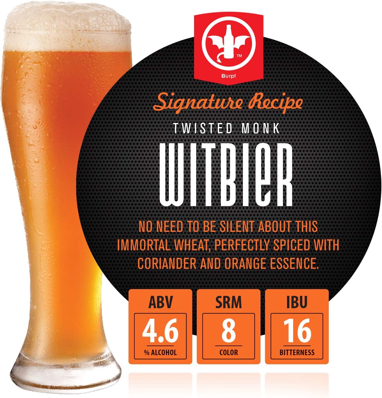 BrewDemon 1 Gal. Twisted Monk Witbier Beer Recipe Kit - Makes a Wicked-Good 4.6% ABV Batch of Craft Brewed Beer