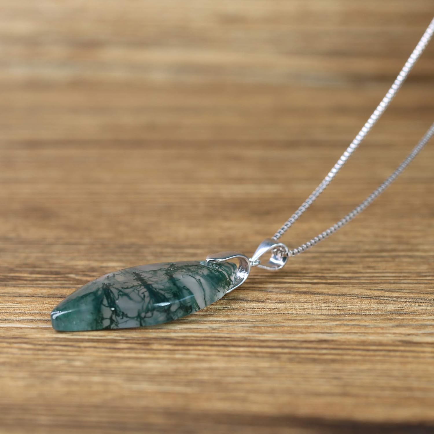 COAI 925 Sterling Silver Moss Agate Leaf Pendant Necklace - Image 4