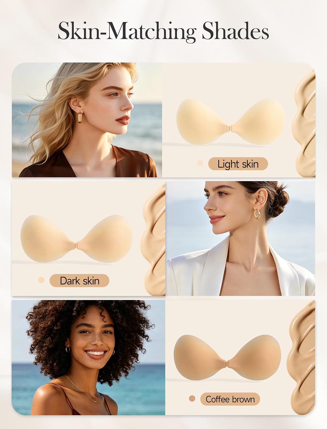 Ultra Thin Silicone Nipple Covers, Invisible 3D Push Up Pasties, Reusable Sweatproof, A-D Cups, Multi Skin Tones
