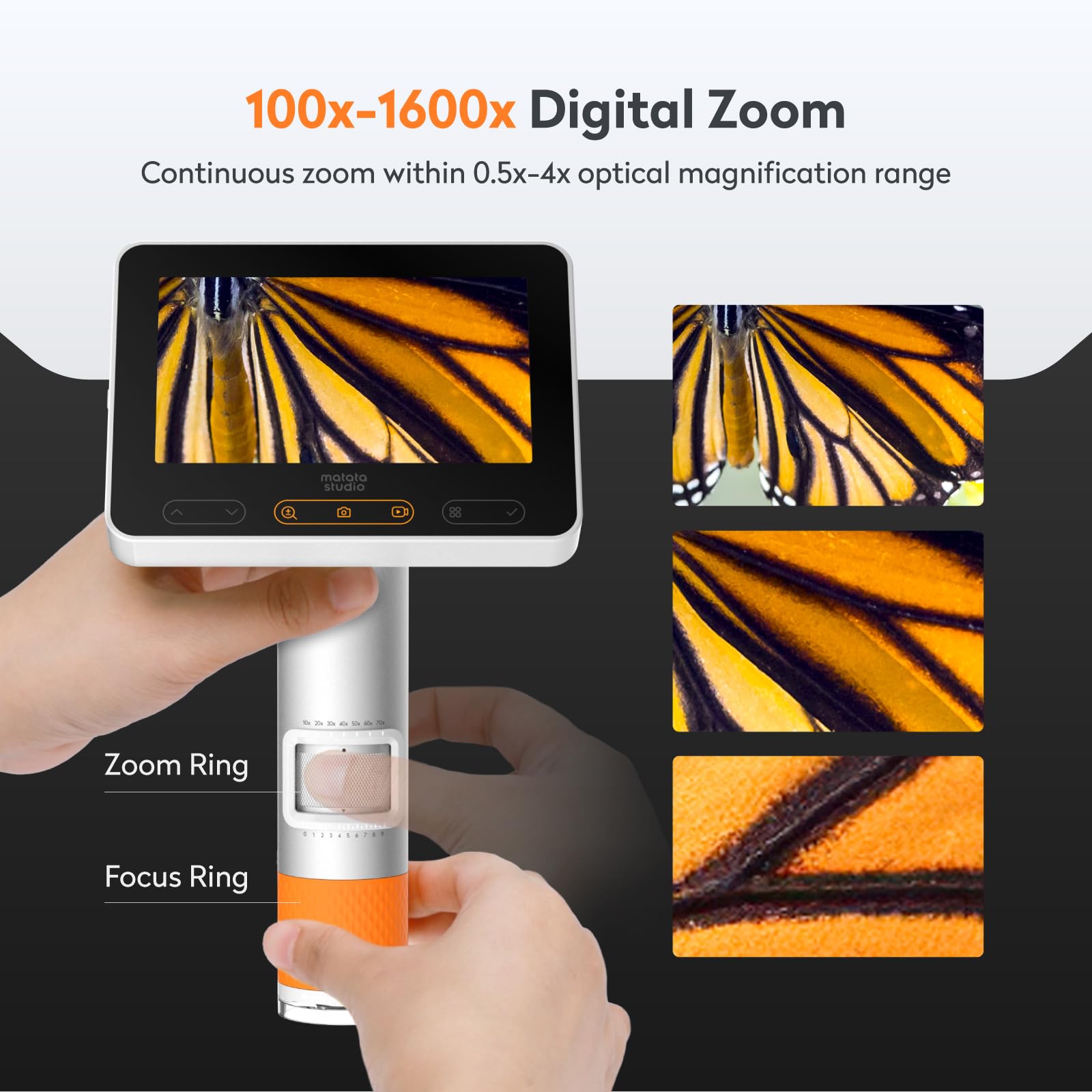 MX2-A mikroskop cyfrowy 100X-1600X z ekranem LCD 4,3" 1080p, przenośny mikroskop dla dzieci i dorosłych, bezprzewodowy mikroskop USB do nauki dla dzieci w wieku 8-12