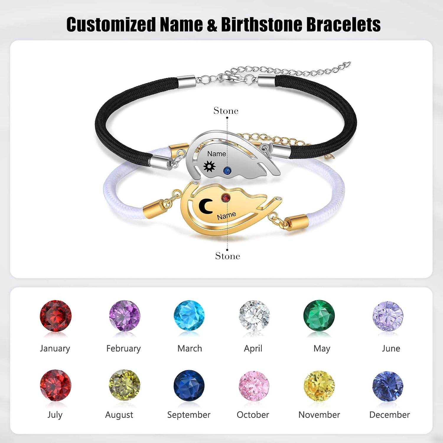Personalized Custom Name Matching Bracelets for Couples His and Hers Bracelets for Valentine's Day Boyfriend and Girlfriend Mobius Bracelets