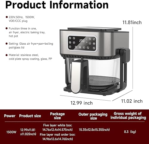 Miniatura 5 de Freidora de aire multifunción 5 en 1 de 5.2 cuartos con bandeja extraíble para parrilla, ventana transparente y pantalla táctil, horno freidora de