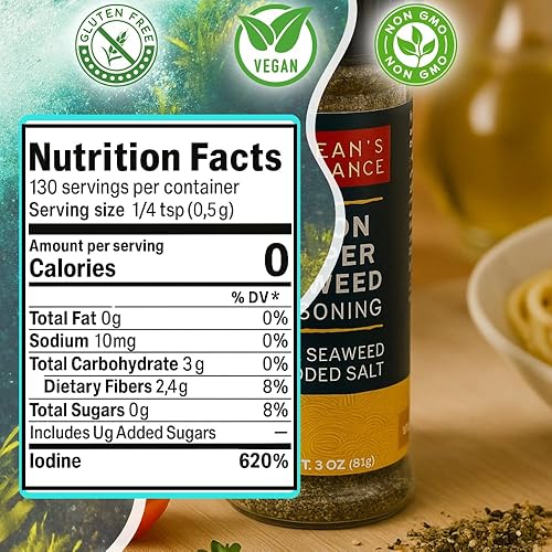 Miniatura 2 de Condimento de algas marinas con pimienta y limón de Ocean Balance  Algas de la costa de Maine  Polvo de algas marinas, ideal para pescado, tostadas