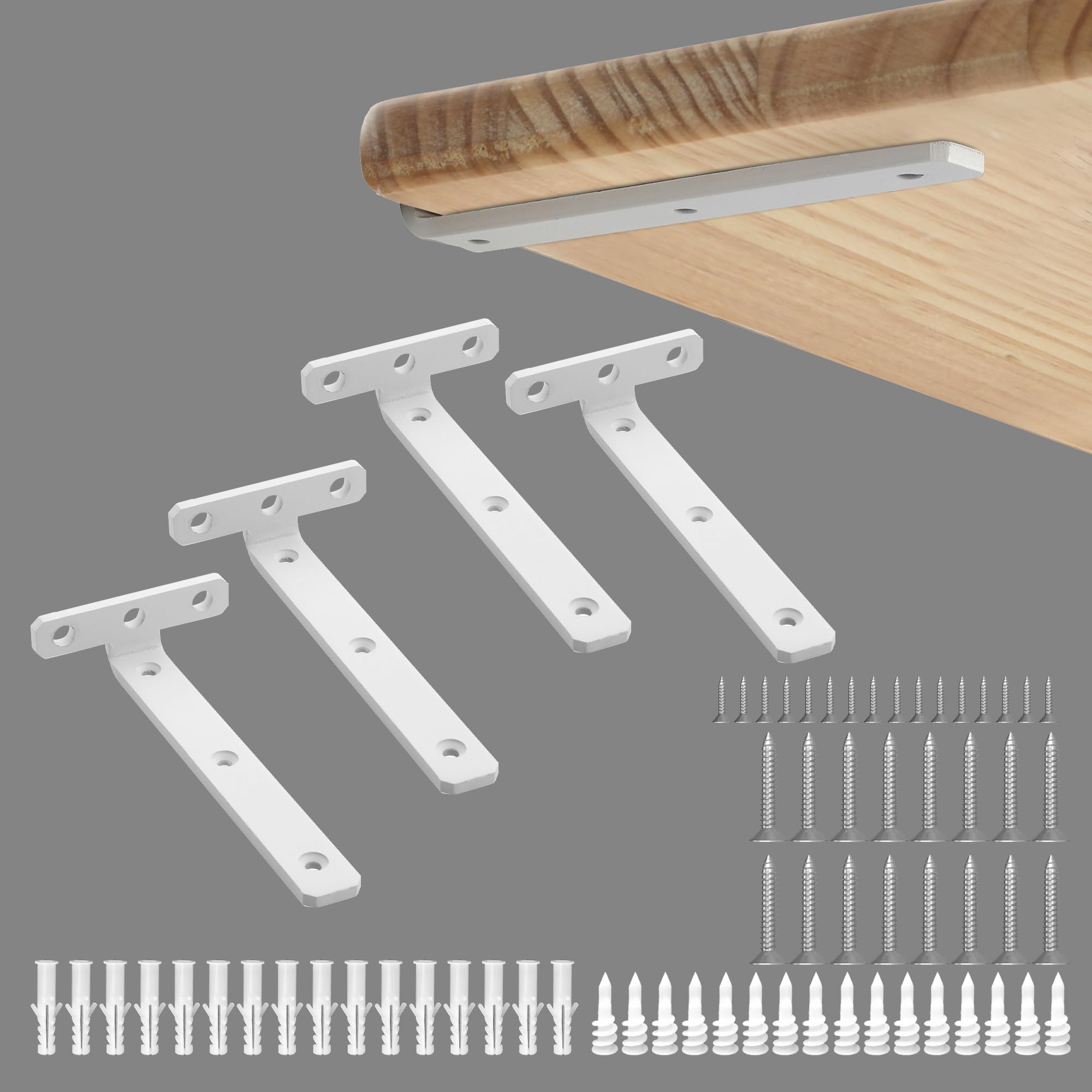 Photo 1 of Alise White Shelf Brackets 6 Inch,Heavy Duty Floating Shelf Bracket Mounting Brackets,Hidden L Brackets for Shelves,Metal Decorative Shelf Brackets Wall Shelf Supports Brackets DIY,Pack of 4