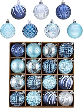 Christmas Ball Ornaments Set for Tree Decorations, 16ct 2.36" Navy Blue Silver Winter Wonderland Shatterproof Plastic Xmas Balls Decor Hanging Ornament Bulk for Holiday Wedding Birthday Party