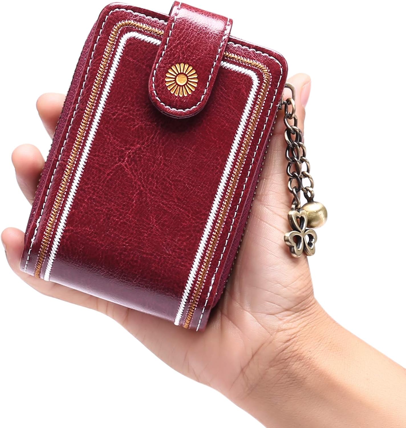 SENDEFN Womens Small Wallet RFID Blocking Leather Credit Card Holder Case 11 Slots with ID Window