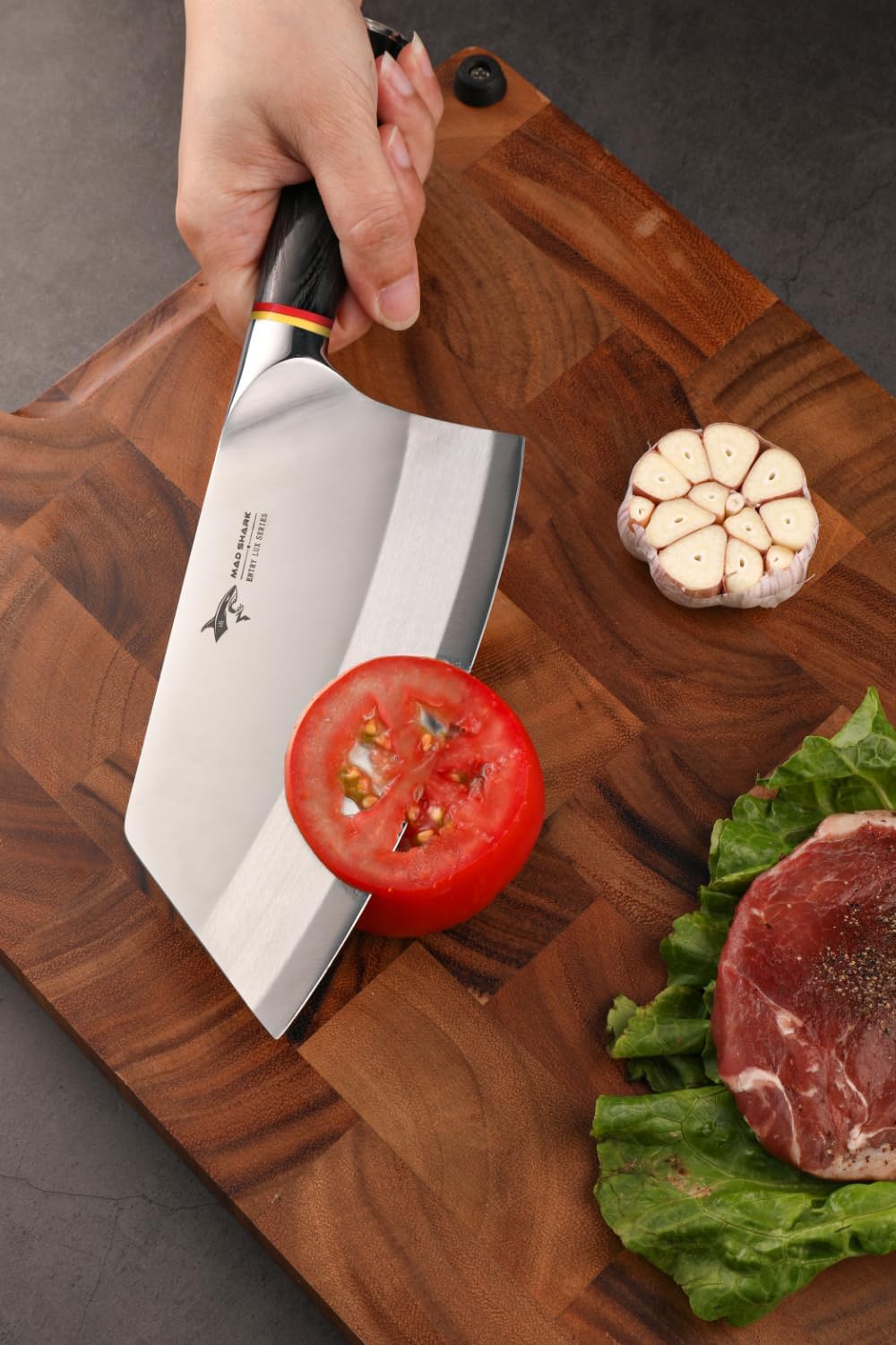 MAD SHARK Meat Cleaver Heavy Duty Butcher Knife 7.5 Inch and Lightweight Vegetable Cleaver 7 Inch, Multipurpose Chinese Cleaver Chef Knife
