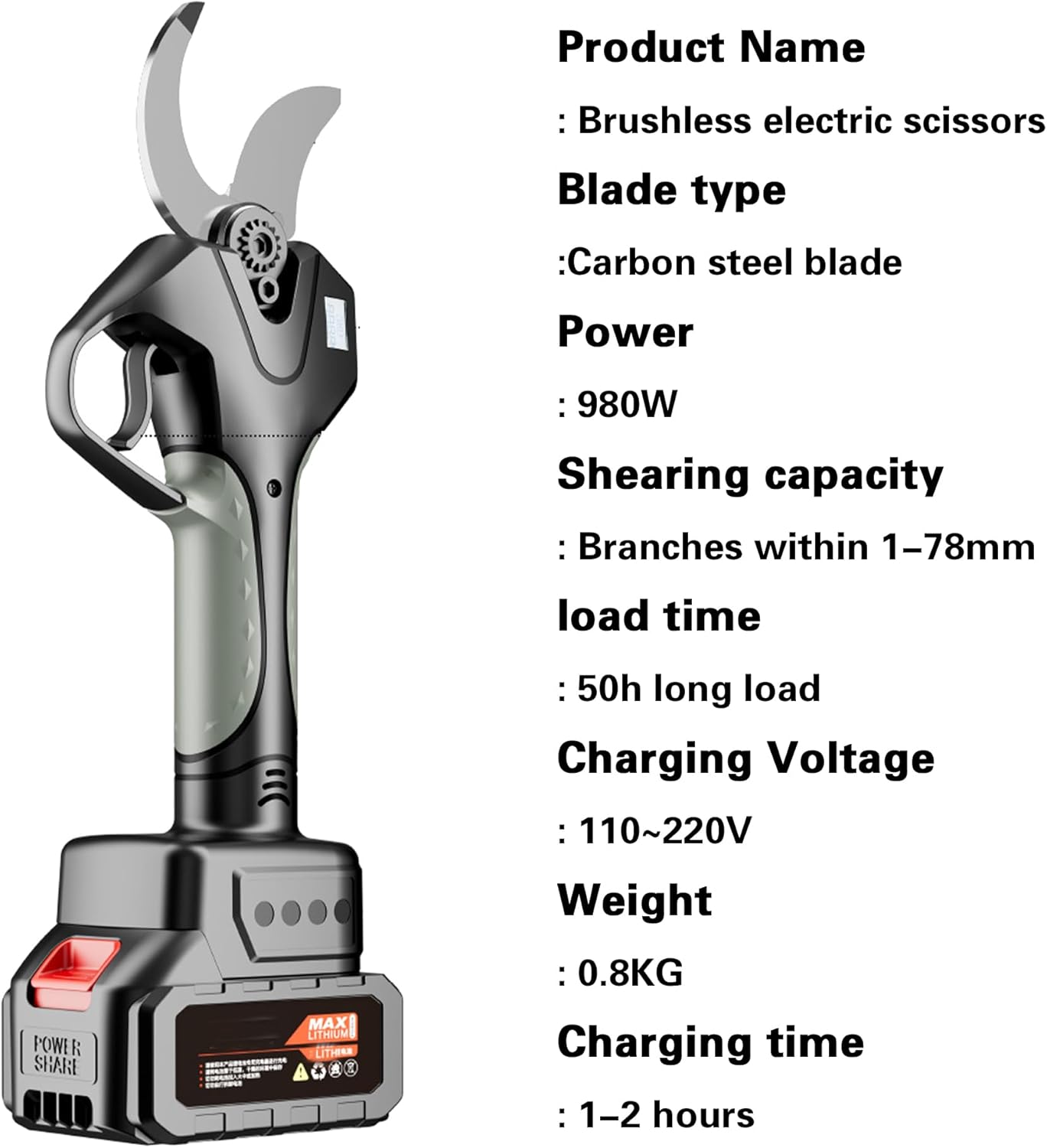 Professional Electric Pruning Shears - 3'' Cutting Diameter Cordless Pruner With Lcd Display, Rechargeable Lithium Battery, Heavy Duty Tree Trimming Branch Cutter For Gardening, Orchards 2Battery