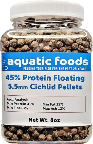 Aquatic Foods Inc. Pellets de cíclidos, 45 % de proteína flotante de 0.217 in (732 pulgadas) para Oscar más grandes, cíclidos centroamericanos,