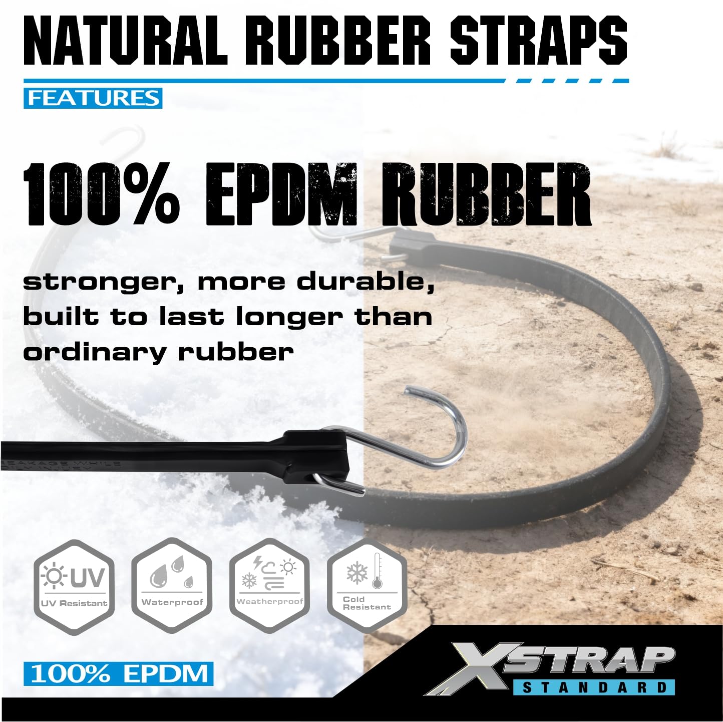 XSTRAP - Correas de Lona de Goma Ajustables, Cuerdas elásticas EPDM con Ganchos, Ideales para asegurar Lonas, lienzos (31 Pulgadas)