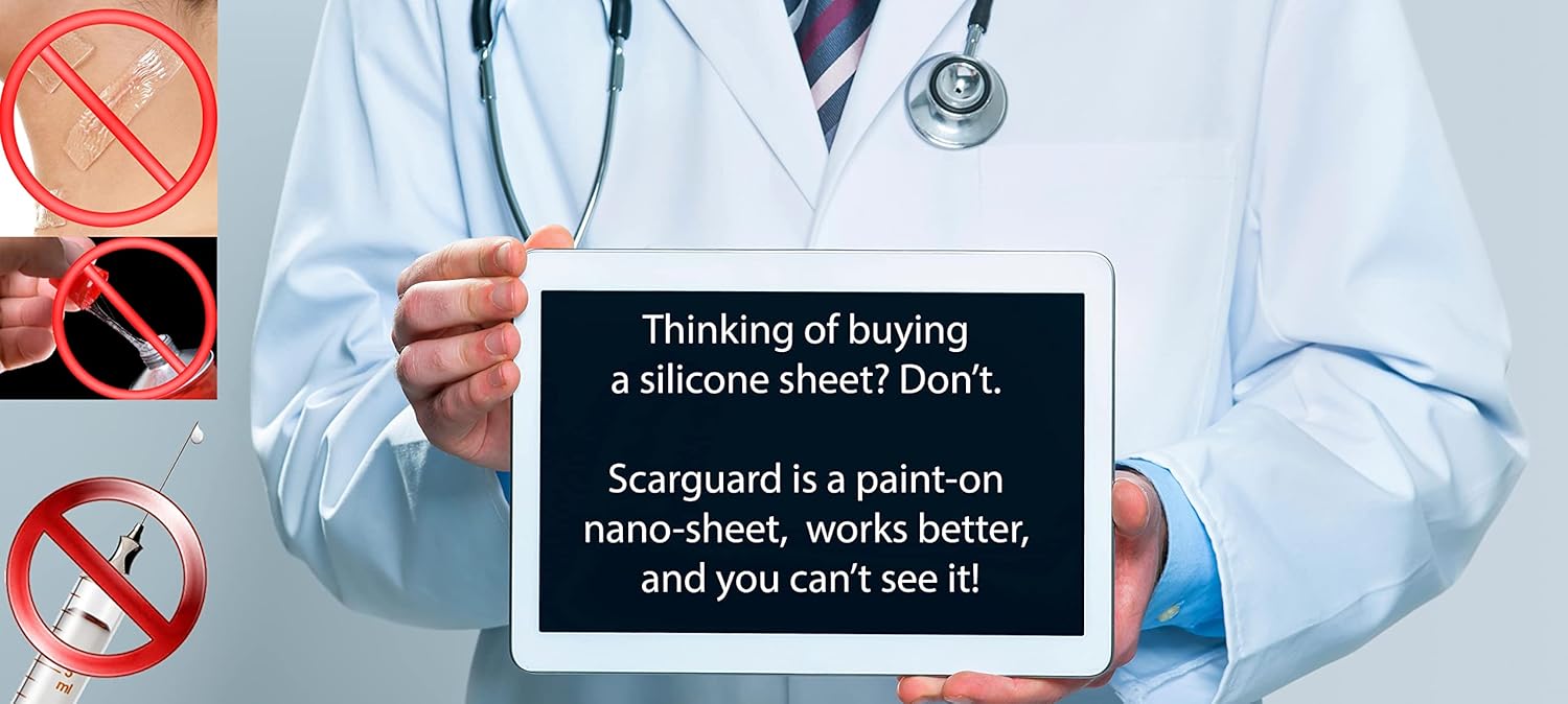 Scarguard - Invisible Brush-On Silicone Sheet with Vitamin E - Scar Removal for Keloids, Burn Scars, Surgery Scars, Stitches, Cuts - No Ugly Scar Sheets, Cream or Messy Scar Gel Needed