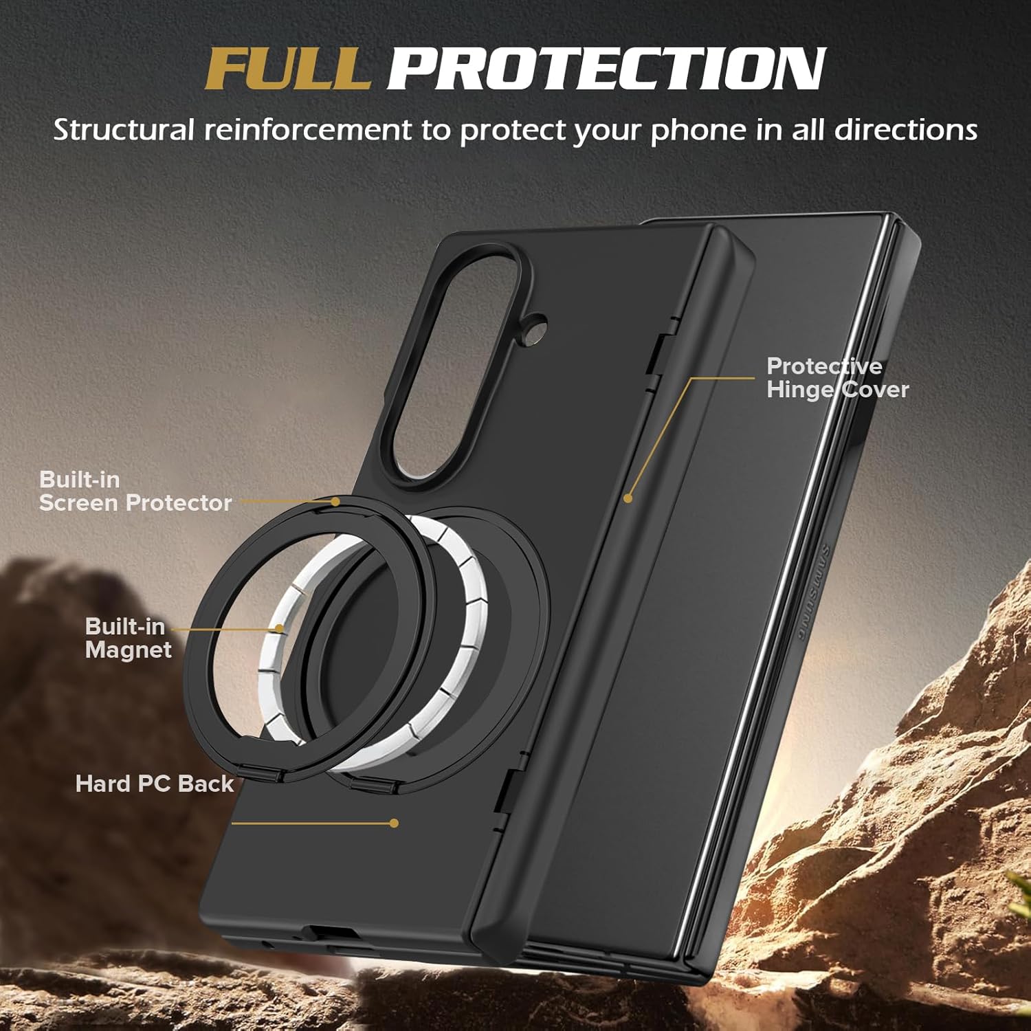 for Samsung Galaxy Z Fold 7 Case with Stand [Hinge Protection] [Screen Protector]Wireless Charging, Anti-fingerprint, Shockproof Rugged Protective Cover, Galaxy Z Fold 7 Phone Case with Ring Kickstand
