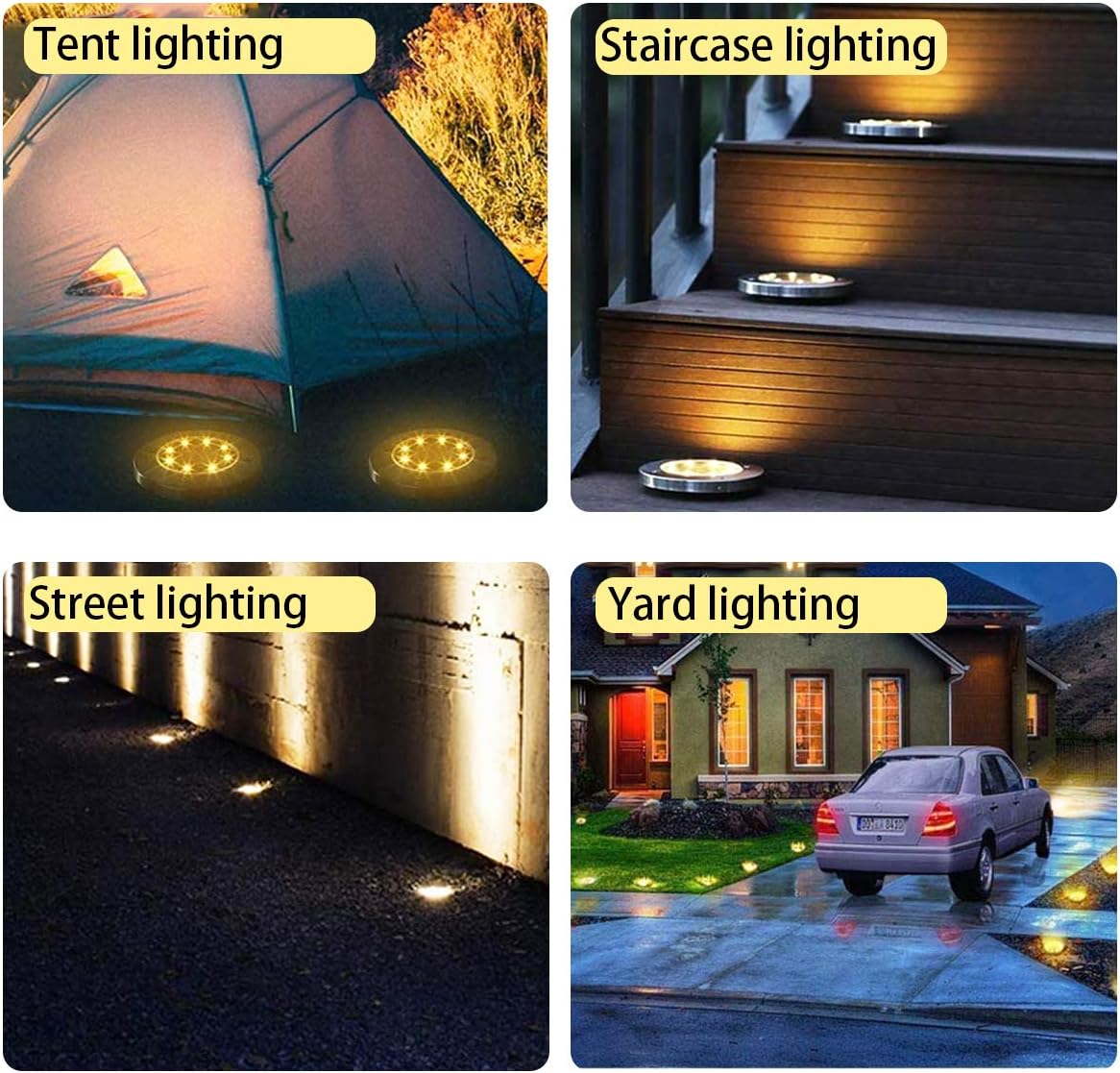 Solar Ground Lights - 10 Packs 8 LED Outdoor Solar Disk Lights Waterproof In-Ground Garden Sidewalk Lights Solar Powered Landscape Lighting for Lawn Patio Pathway Yard Deck Walkway (Warm White)