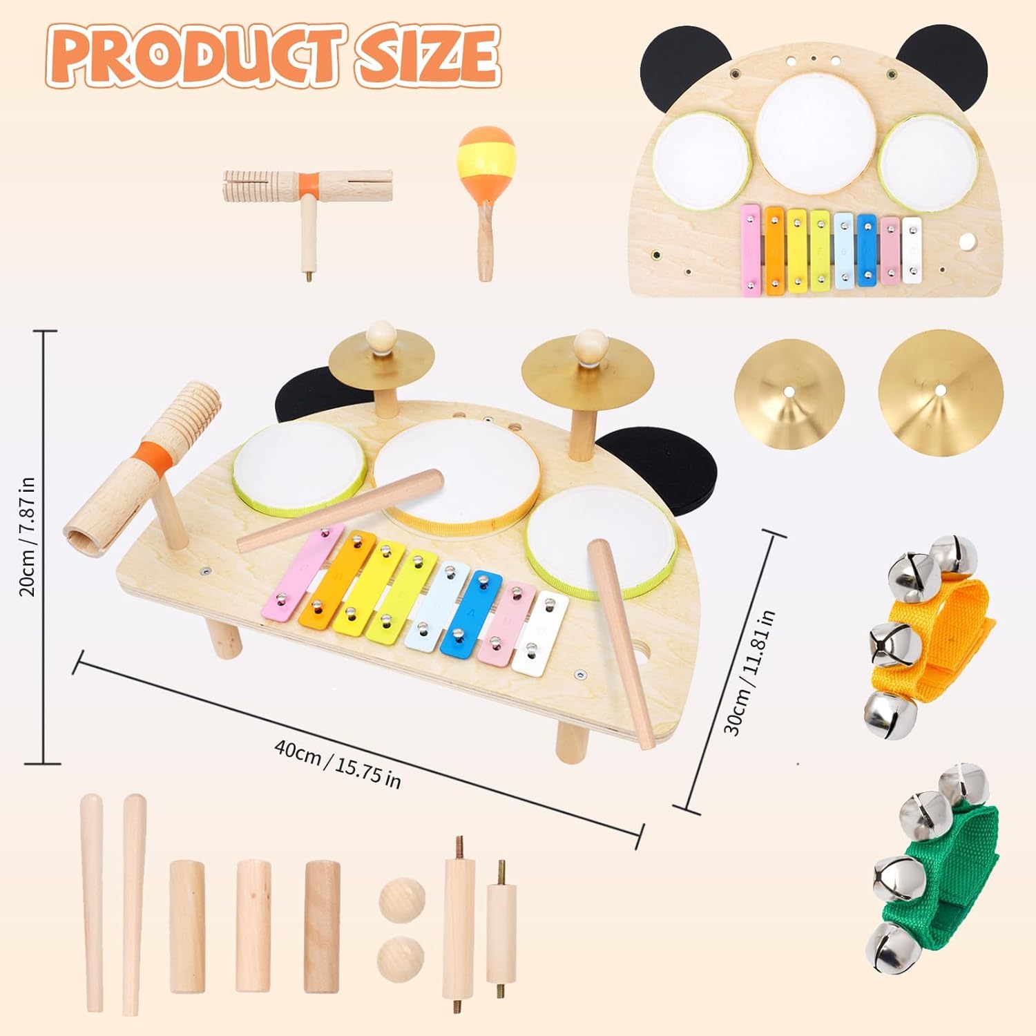 Kids Drum Set, Montessori Musical Instruments for Toddlers 1-3, Wooden Baby Musical Toys, Musical Activity Table Preschool Learning Xylophone Drum Kit, Christmas Birthday Gift for Boys Girls Ages 1-3