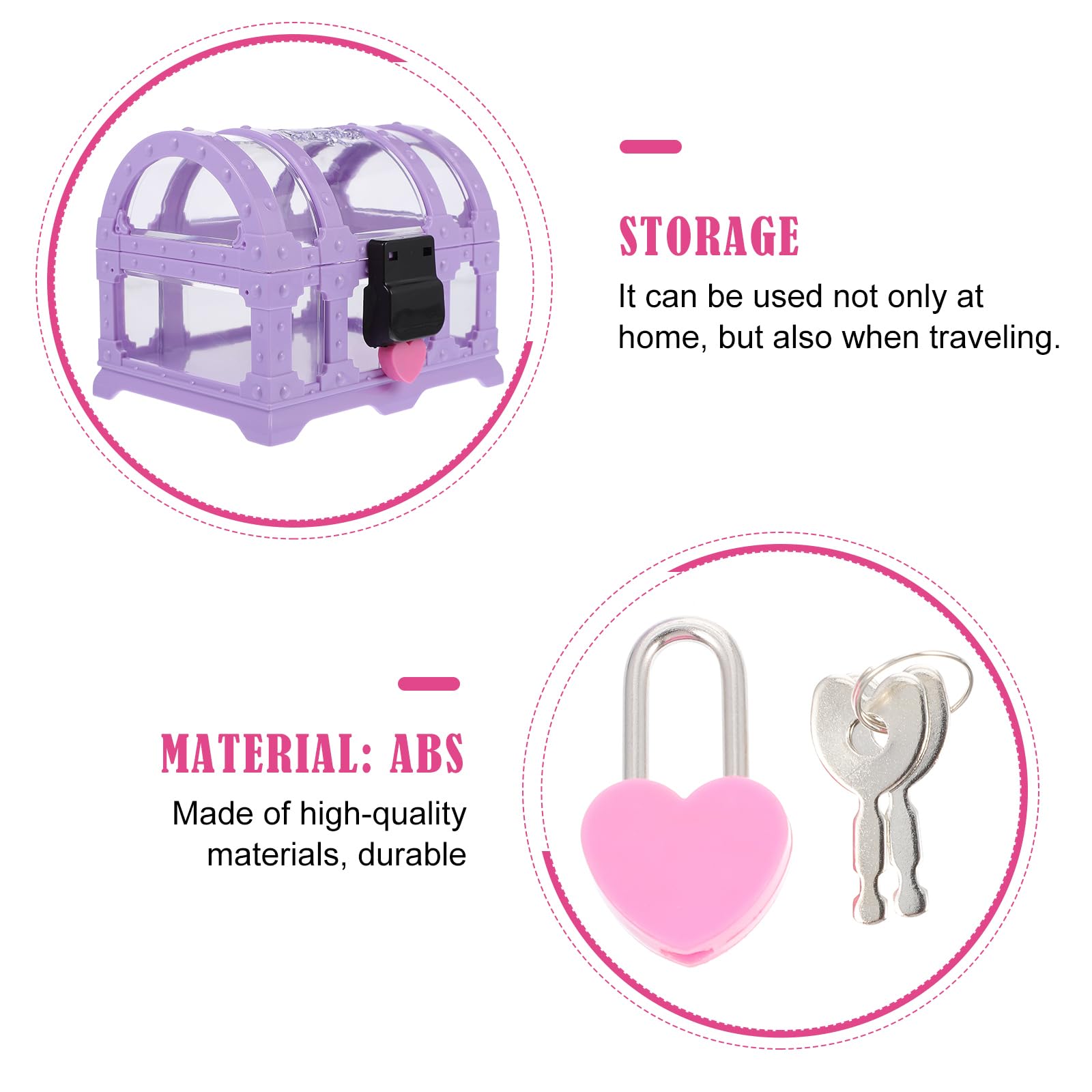 Girls Jewelry Box with Lock, Purple Abs Diamond Storage Container, Ideal for Bracelets Necklaces, Earrings - Image 2