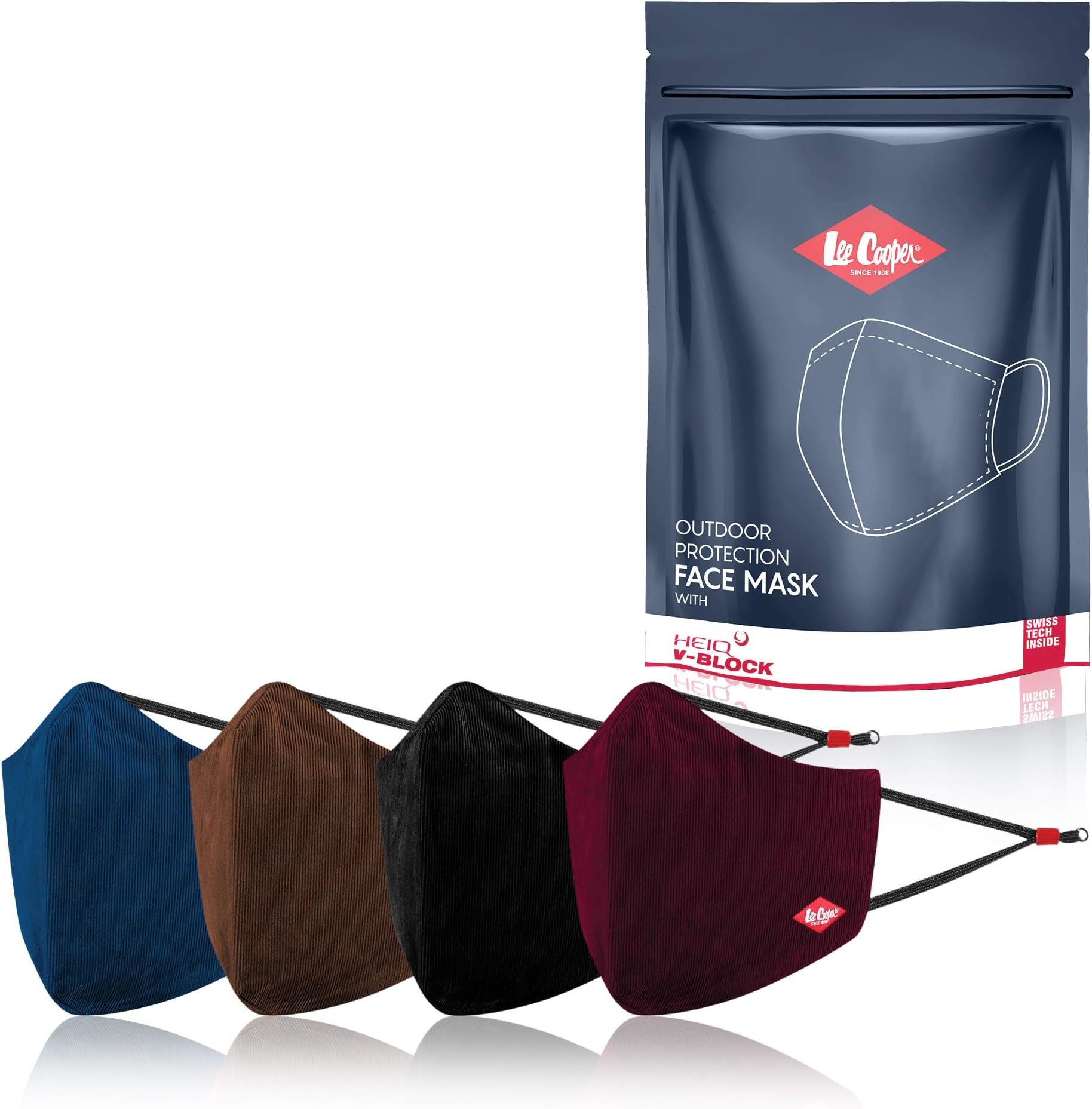 Lee Cooper Lightweight Multi-Layer Corduroy Face Mask For Outdoor Protection, Super Breathable & Reusable Cloth