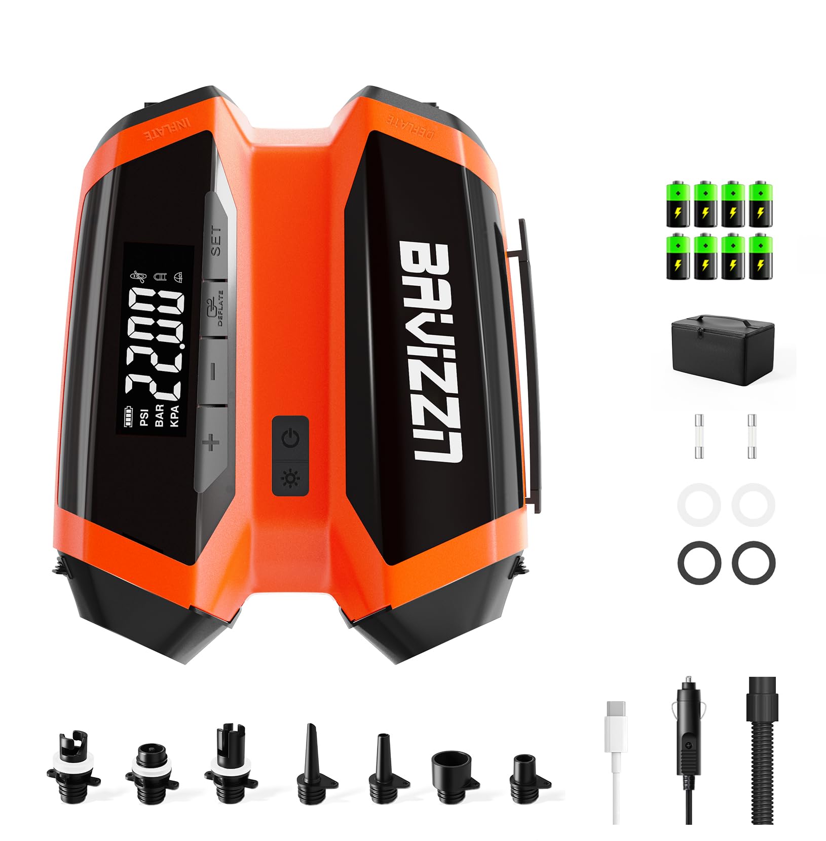 BAVIZZN Elektrisch Sup Akku Pumpe 22PSI Sup Pumpe Mit Akku 12V DC Typ-C-Anschluss Inflator & Deflator 76.96WH für Paddle-Board,Boot,Kayaks,Wassersport