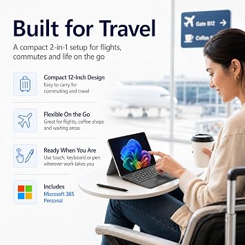 Microsoft Surface Pro 12 Copilot+ AI PC, Snapdragon X Plus, AI-Ready NPU, 16GB RAM, 256GB Storage, Webcam, 2-in-1 Tablet Laptop with Keyboard, Stylus & MS 365, Windows 11, Platinum