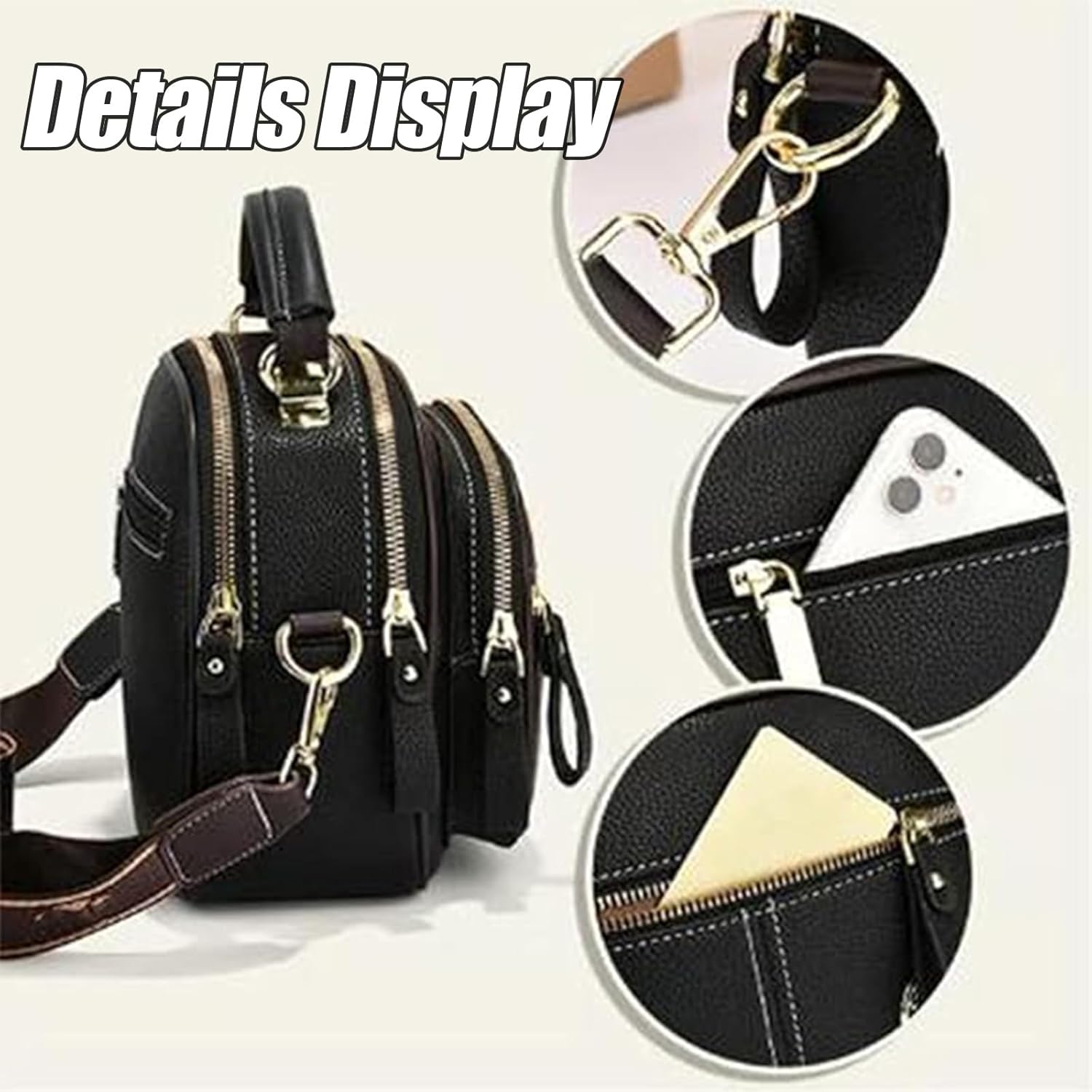GDSAFS Womens Crossbody Bags, Multifunctional Compartments Adjustable Wide Shoulder Strap Leather Crossbody Bag