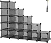 SONGMICS 16-Cube Storage Unit, Shoe Rack, DIY Shelving System, Stackable Cubes, PP Plastic Shelf, Wardrobe, Closet Divider, for Bedroom, Office, 30 x 111.2 x 86.2 cm, Grey LPC44G