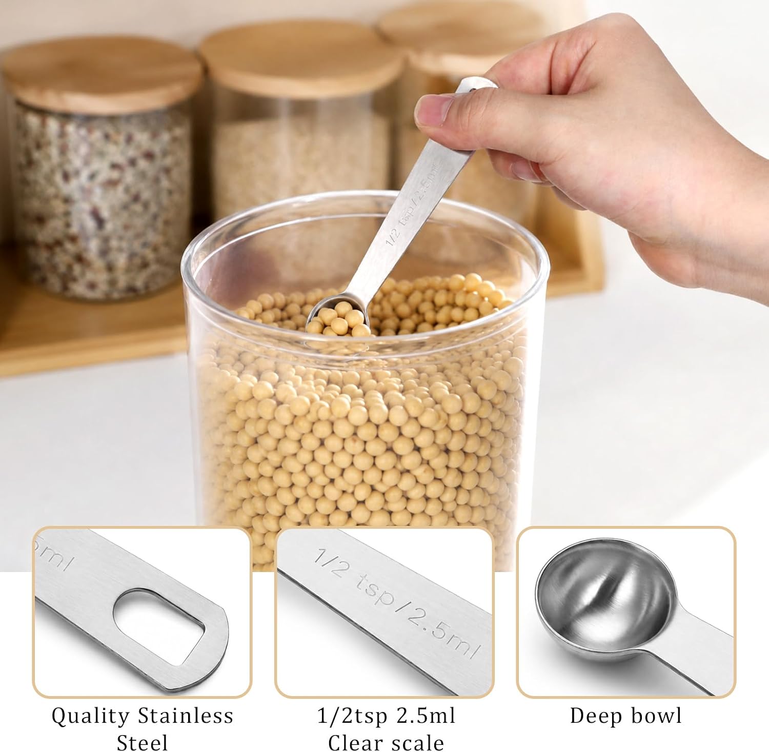Gjinxi 3pcs 1/2 Teaspoon Measuring Spoons, Stainless Steel Scoop Mini Long Handle Gadgets for Kitchen Cooking Baking Measuring Coffee Grains Protein Spices Dry Goods (1/6 Tbsp 2.5 Ml 2.5cc 1/12 Oz) image 3