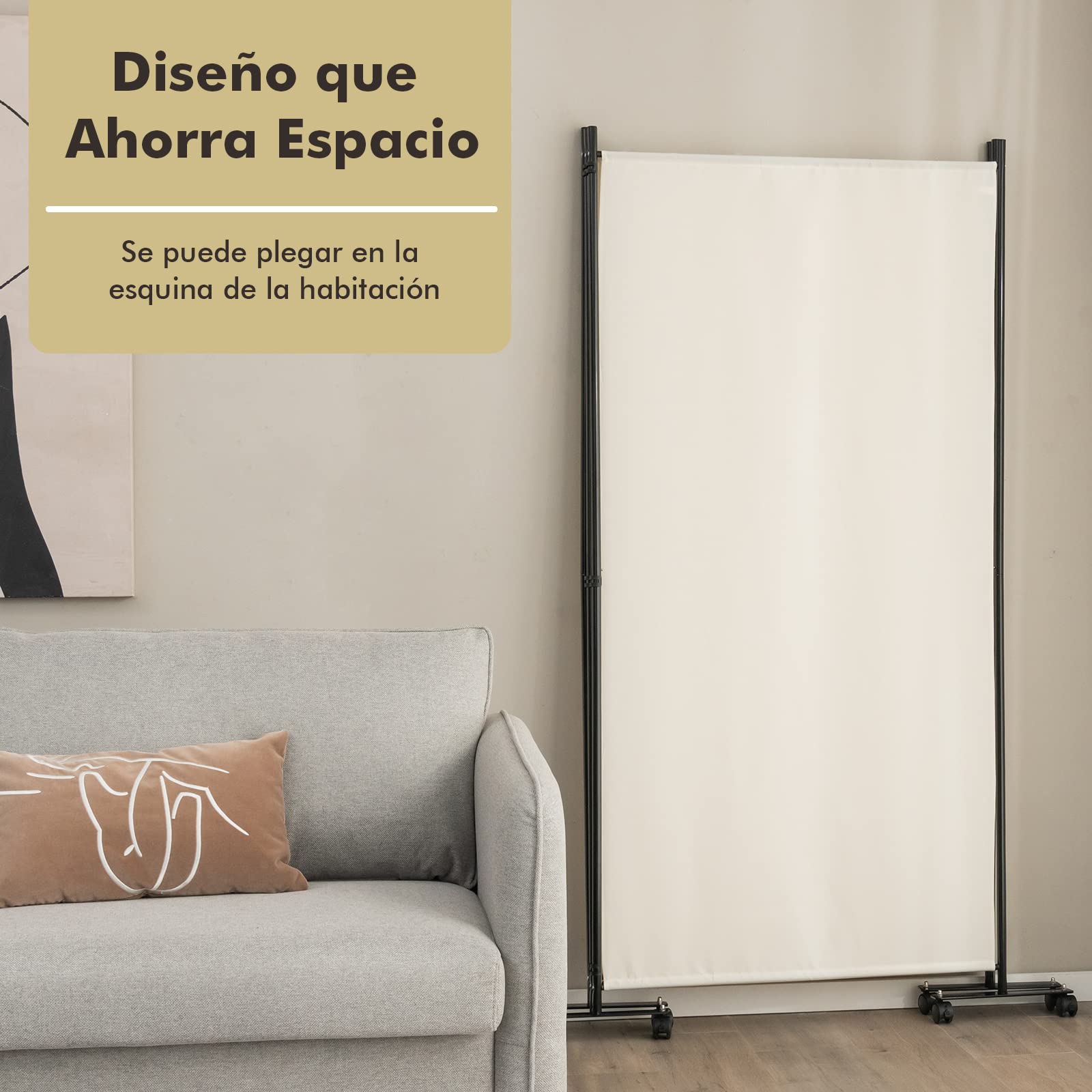 COSTWAY Biombo Separador de Ambientes de 3 Panel con Ruedas Bloqueables, Pared de Separador, Separador de Privacidad Independiente para Sala de Estar, Dormitorio