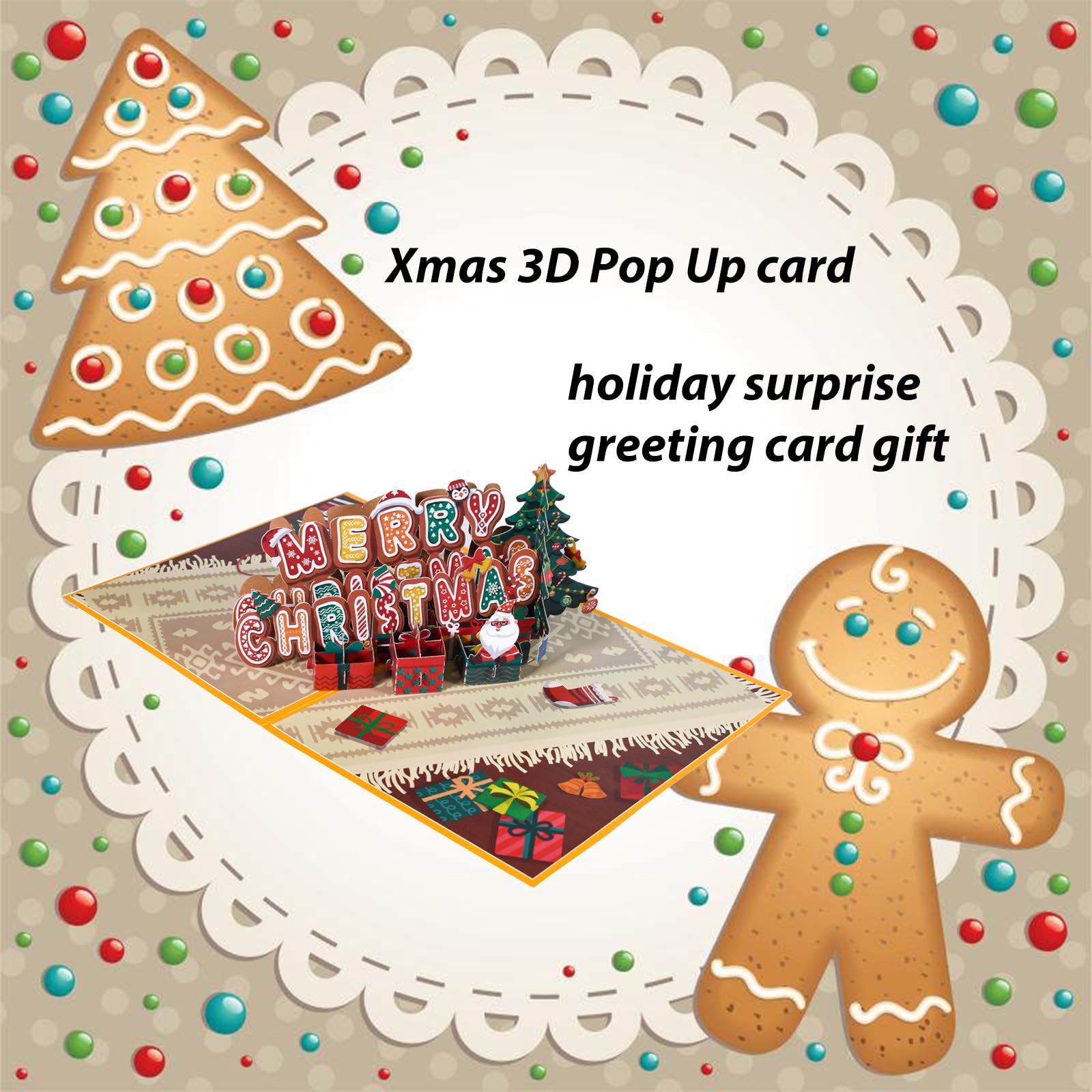Yellow Christmas 3D Pop Up card,Santa Claus Pop up Christmas Tree Cards for Children,3D Special Pop Up Greeting Card Gift for Kids,Friends,Family,Husband Wife 3D Merry Christmas Village Pop-Up Card - Image 3