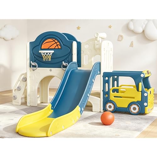 NYEEKOY 9 in 1 Bus-Themed Toddler Slide,Outdoor Playset and Playground