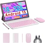 Android 15 Tablet, 10 inch 18GB RAM 128GB ROM, 2.0Ghz Quad-core Processor Tablet, 1280*800 IPS Touch Screen, 2.4G/5G WiFi, 2 in 1 Tablets with Keyboard, Case, Mouse, Stylus, 6000mAh Battery 8MP Camera