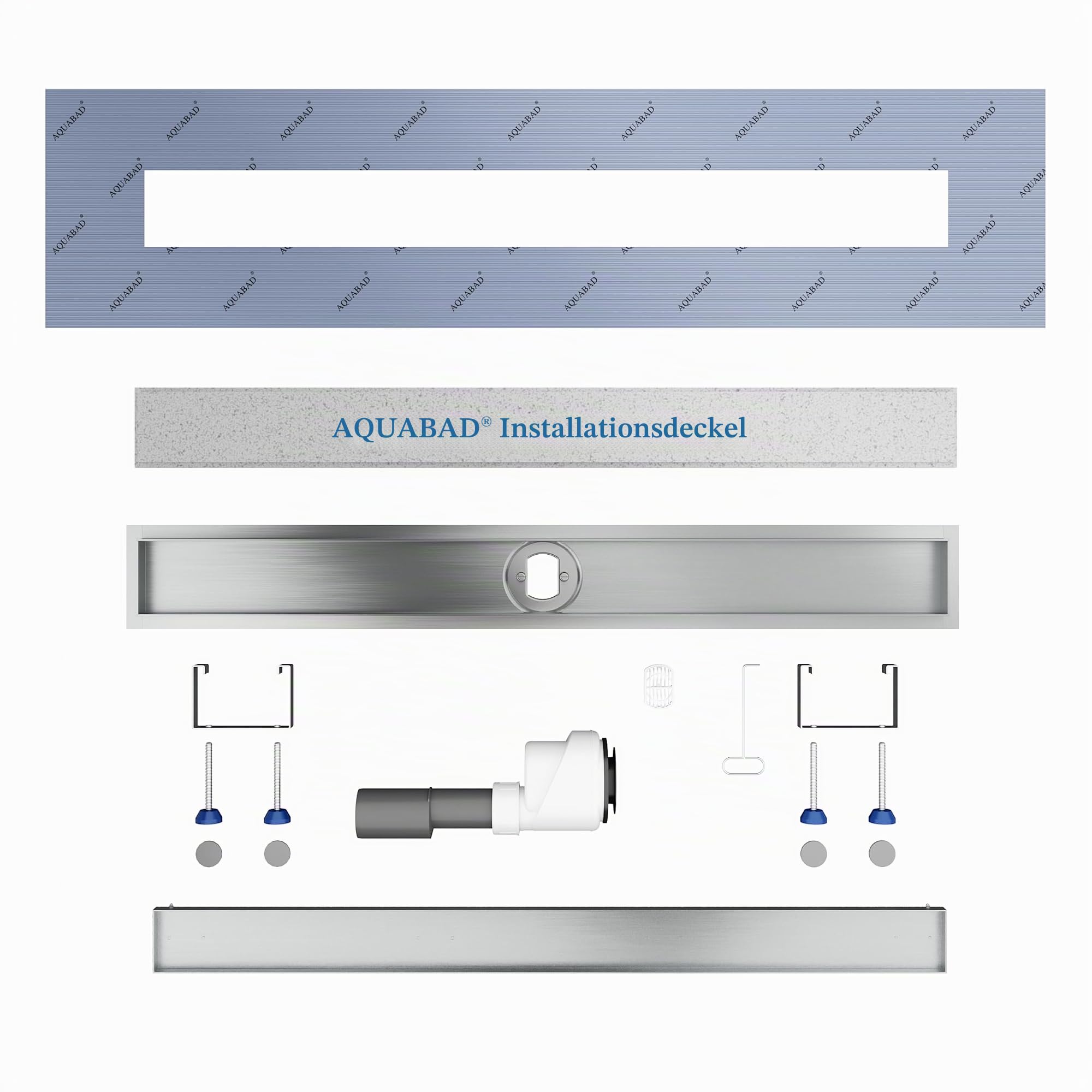Aquabad Duschrinne SDS Pro 60 cm gebürsteter Edelstahl inkl. Haarsieb, Abgang senkrecht, befliesbare Mulde, linearer Bodenablauf, Komplettset