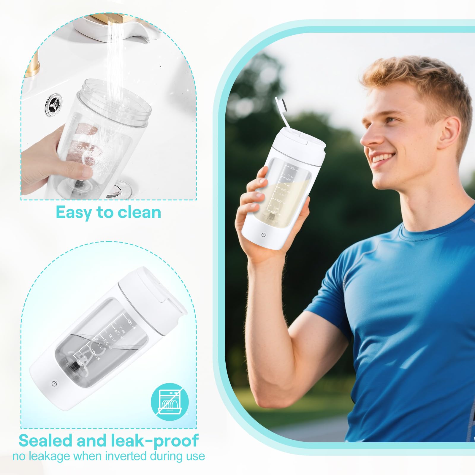NVIYAM Shaker elettrico 650 ml, shaker per proteine con scomparto per polvere, shaker per proteine USB C, ricaricabile, frullatore elettrico per potein in polvere e frappè, frullato proteico