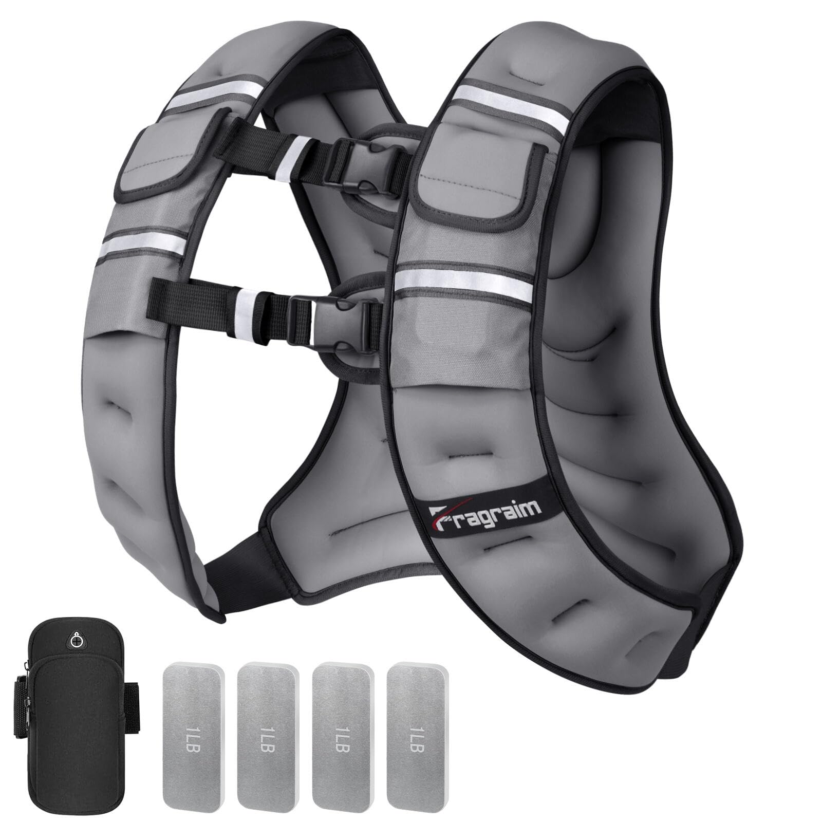 Fragraim Adjustable Weighted Vest for Women Men 8-12lb Weight Vest with 4 Removable Iron Weights Phone Holder and