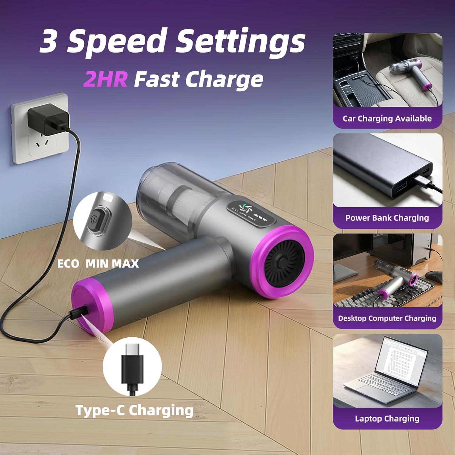 Mini Vacuum Cleaner, 2 in 1 25000PA Brushless Car Vacuum &250000RPM Air Duster 9000mAh Battery Air Blower Wireless Handheld Vacuum for Car,Office and Home