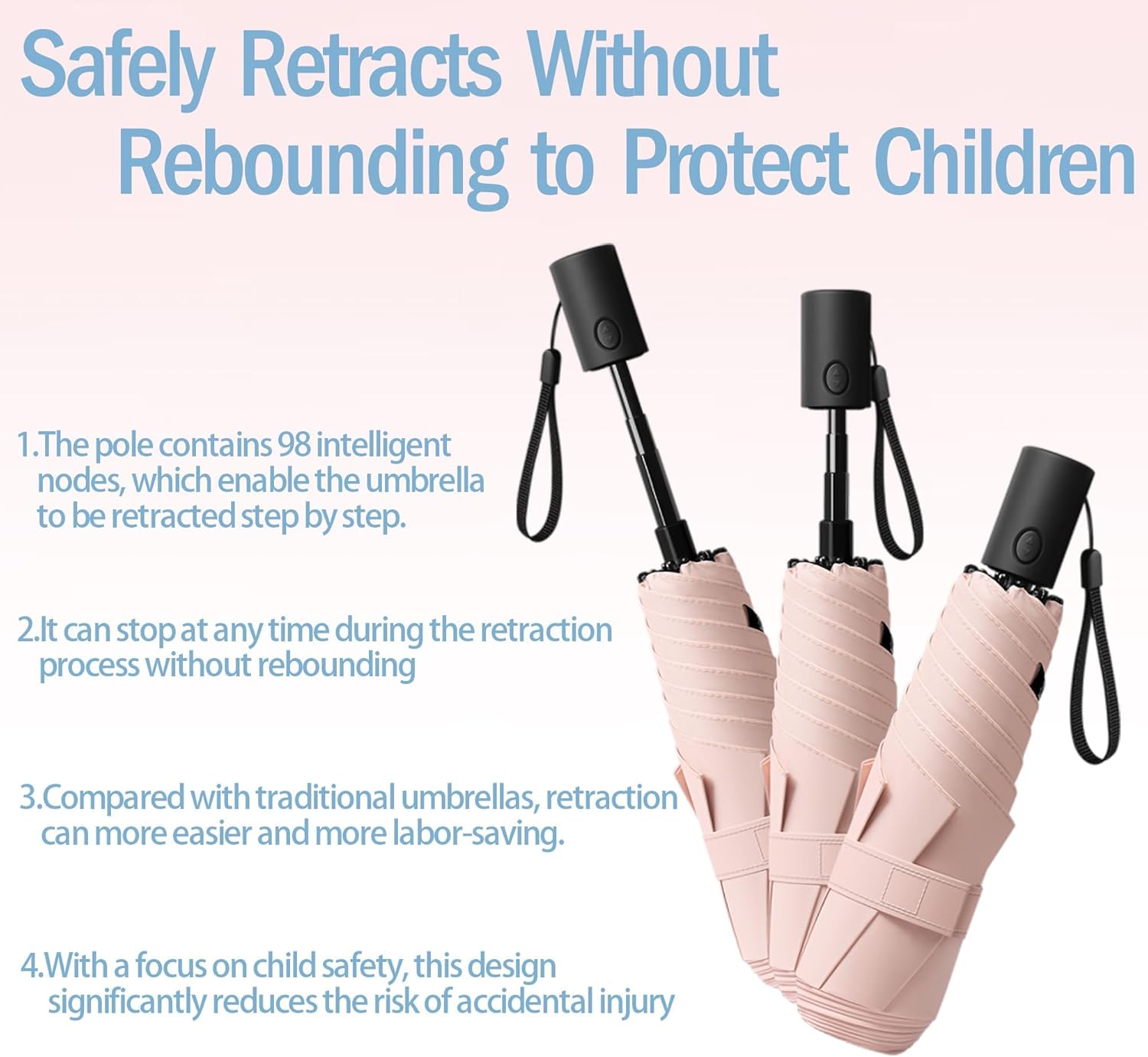 Mini Kids Travel Compact Portable Anti-rebound Folding Umbrella/Protect the safety of children/Automatic Open Close/UV Protection/UPF 50/Pocket Parasol/Rain Sun/Lightweight Small/Backpack/Car/Women - Image 6