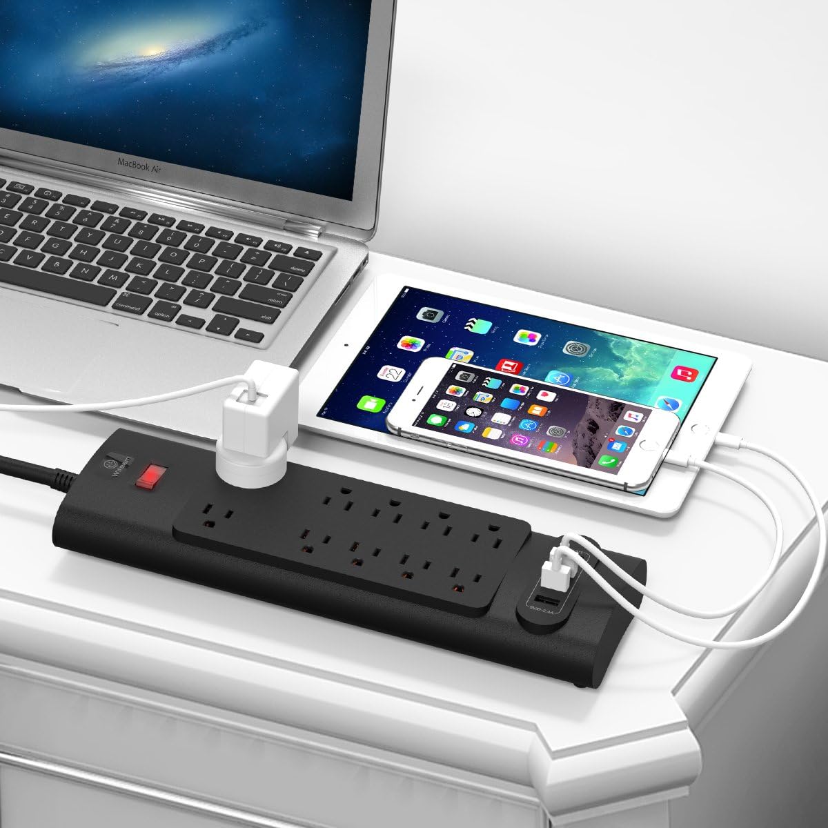 Witeem Surge Protector Power Strip with 10 Outlets & 4 USB Ports and 6ft Extension Cord Charging Station, Black
