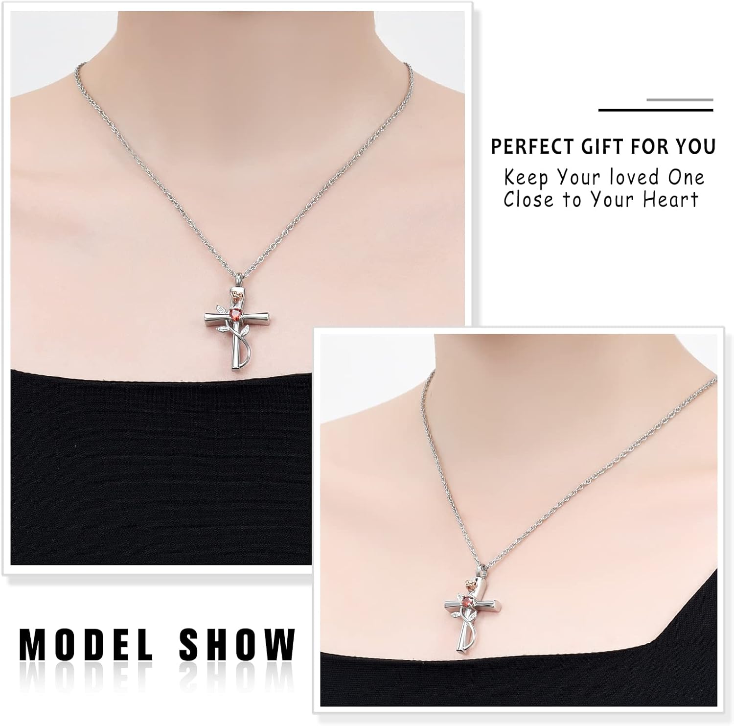 shajwo Cross Urn Necklace for Ashes Birthstone Rose Flower Cremation Jewelry for Women Gilrs Keepsake Memorial Ashes Pendant - Image 3