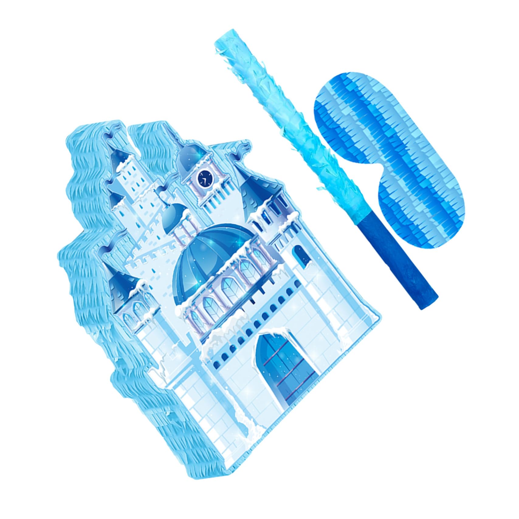 iplusmile Piñata Castillo Princesa Azul Fiesta Infantil con Vendas Bate y Confeti para Cumpleaños de Niñas Decoración Colgante para Navidad y Temática Invierno