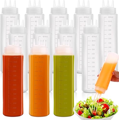 Maxdot 12 botellas de plástico de 24 onzas con 3 agujeros para condimentos, ketchup y mostaza, dispensador de crema agria para cocina, restaurante,