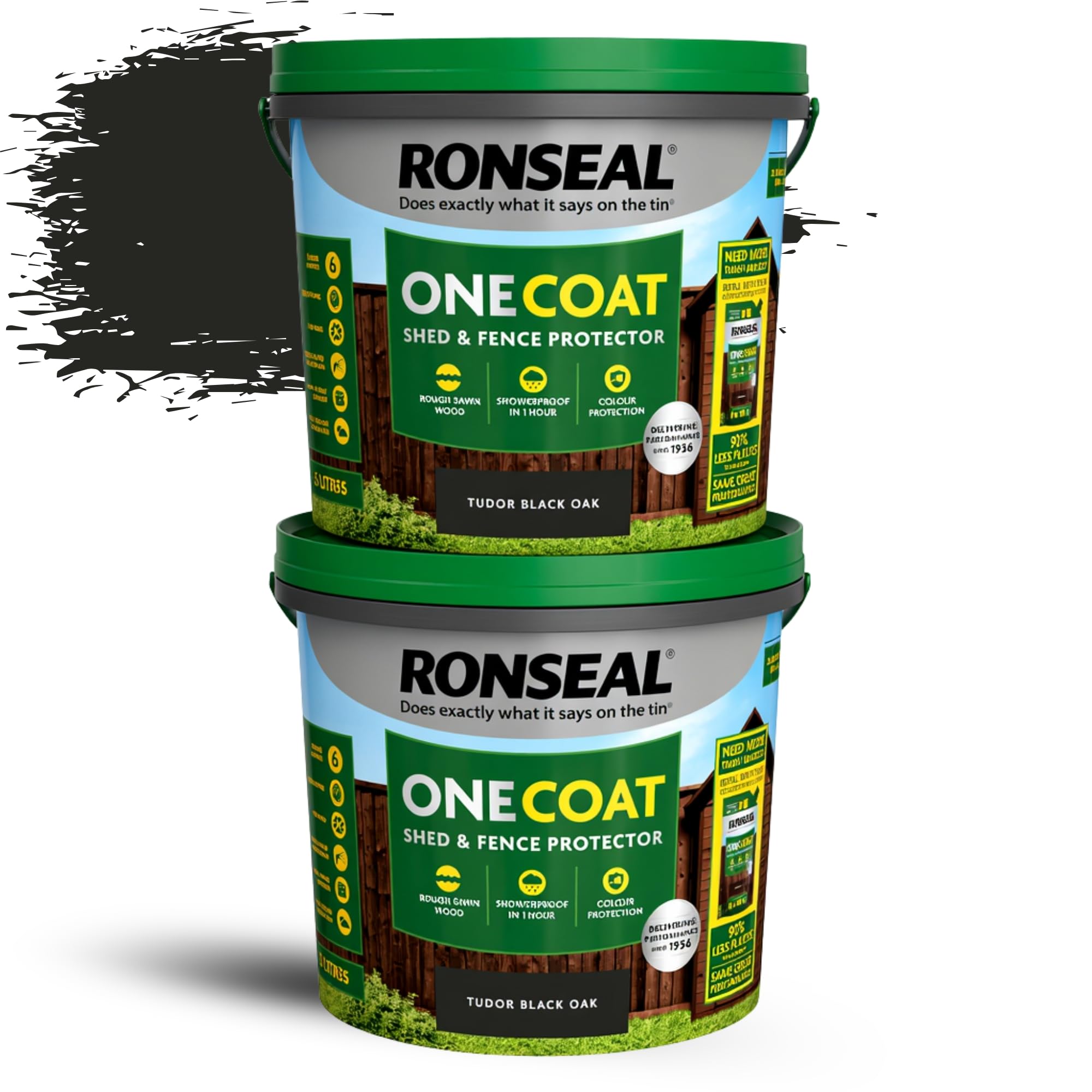 5L One Coat Fence & Shed Exterior Wood Paint - Fast Drying Waterproof Wood Coating Weather Resistant - Matte Finish Garden Timber Protection for Fencing, Trellis & Panel (Tudor Black Oak, 5 Liters 2x)