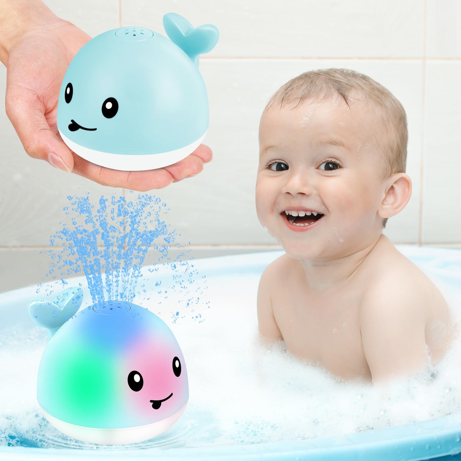 Gigilli Baby Bath Toys, Bath Toys for Kids Ages 1-3, 1 2 3 Year Boy Girl, Pool Water Toys Baby 6-12-18 Months, Light Up Whale Bath Toy Sprinkler Toddler Birthday Bathtub Fountain Water Table Toy