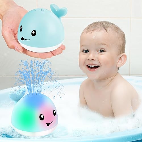 Gigilli - Juguetes de baño de ballena iluminada para niños, juguetes de piscina, juguete de espray de agua para niños pequeños de 1 a 5 años, 6 a 18