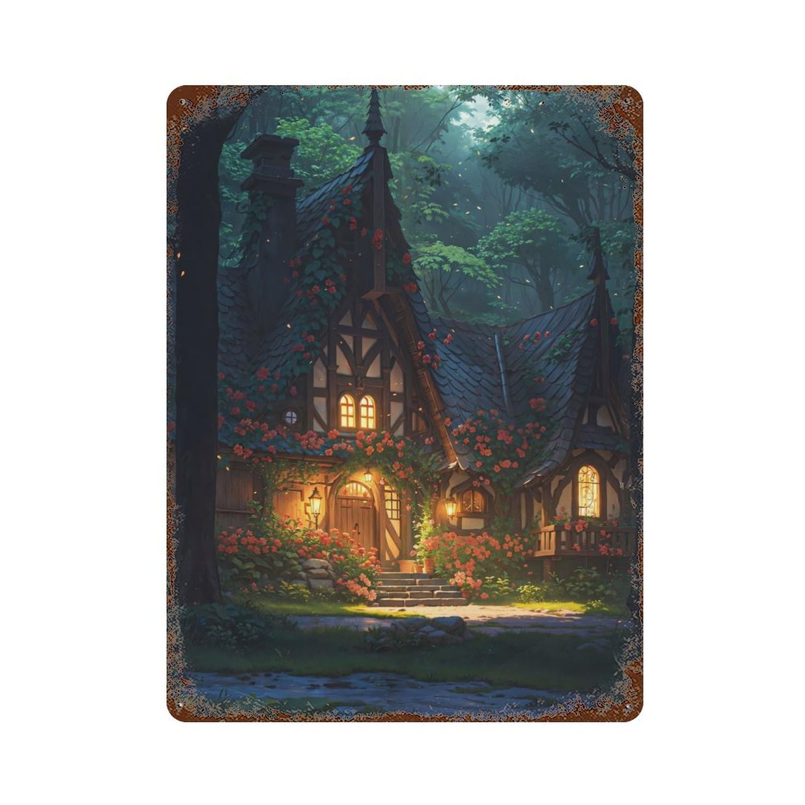 Whispering Willow Cottage Vintage Wall Sign 15.7"x11.8", Rust Effect Metal Decor for Farmhouse, Kitchen And Entryway Decor