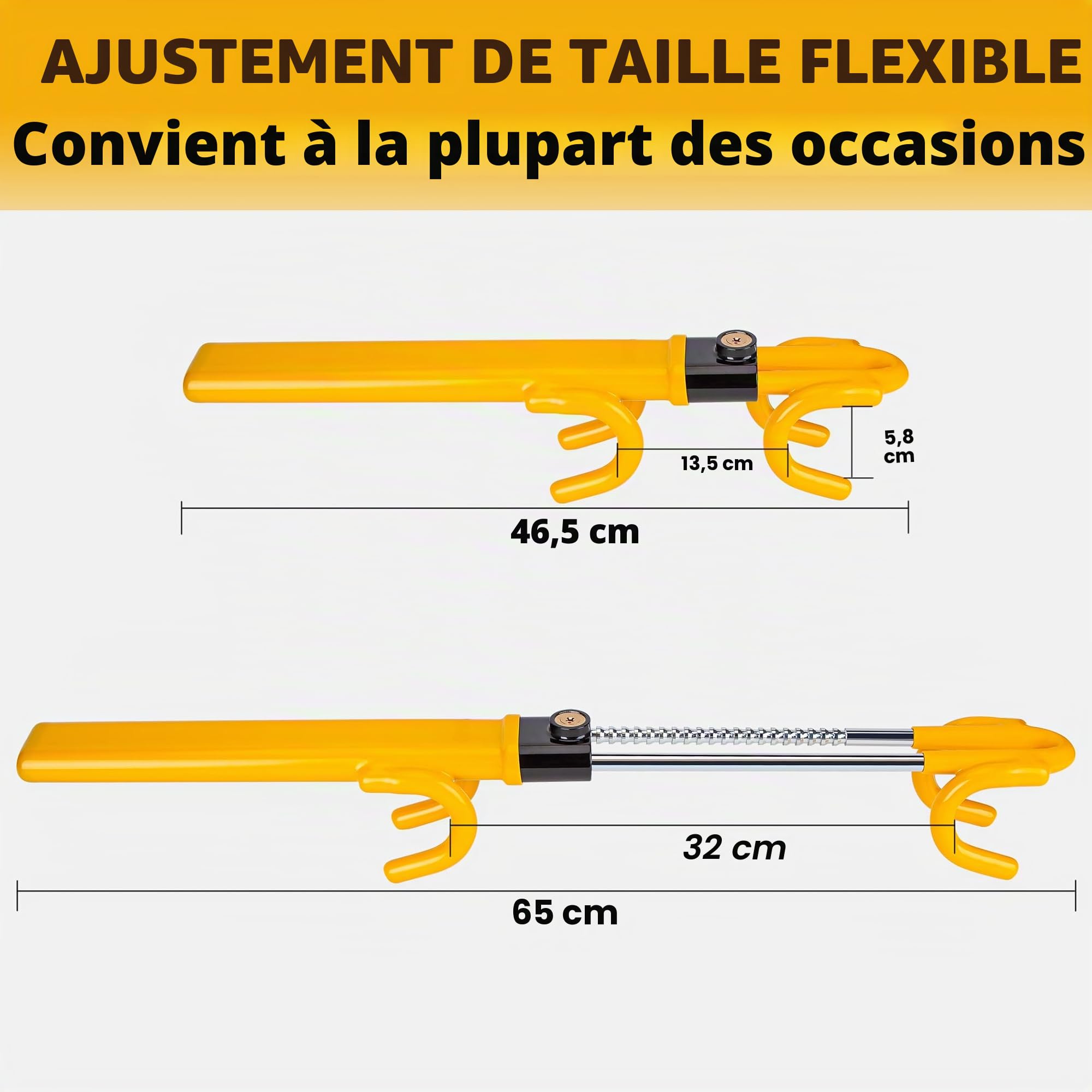 CARTMAN Antivol de volant robuste pour voiture - Dispositif de sécurité de voiture - Grande dissuasion - Réglable - Pour véhicule et camion - Avec 3 clés