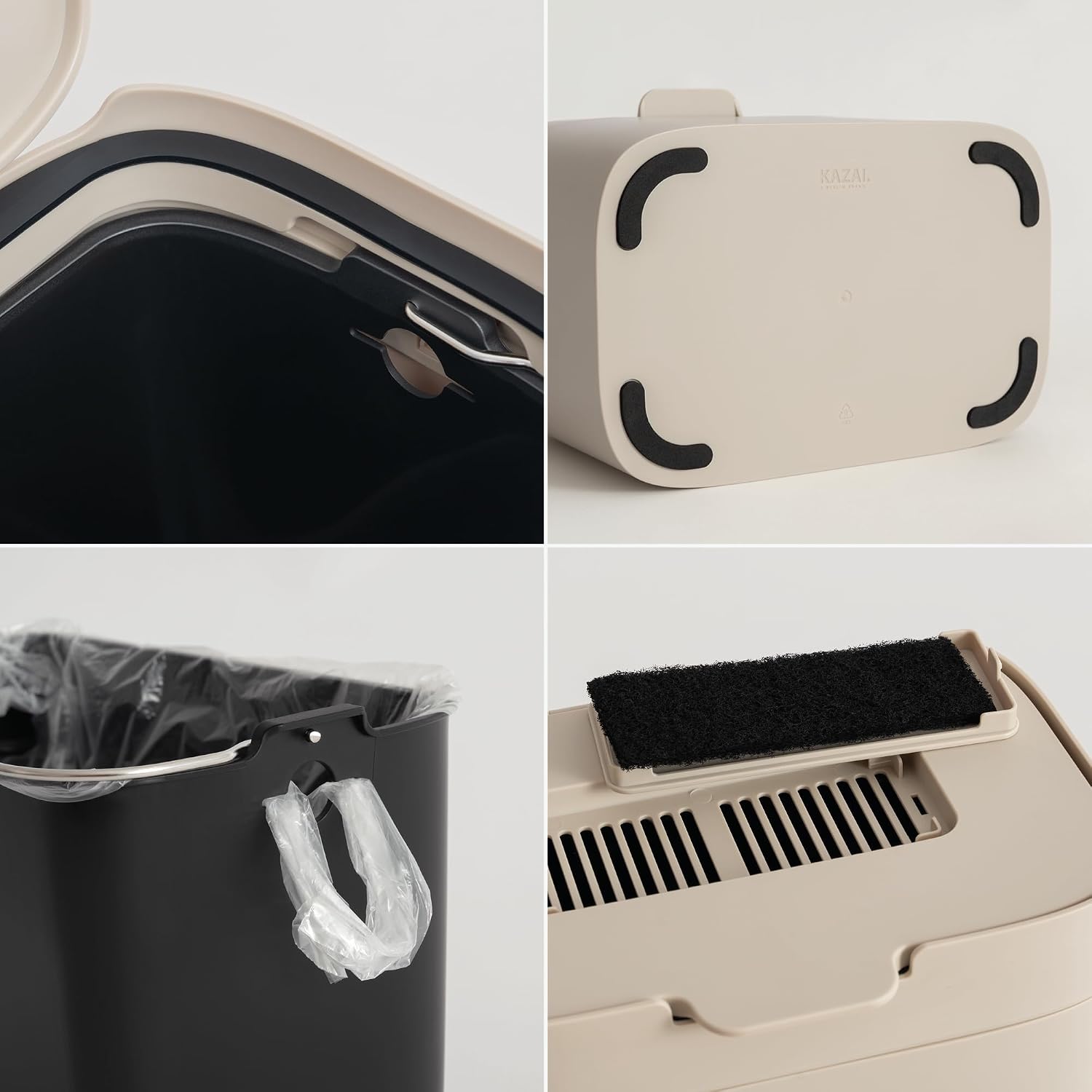 KAZAI. Compost Bin Kitchen 'Elin' | 1.2 GAL / 4.5L Countertop Compost Bin with Lid & Carbon Filter | Odor-Free, Dishwasher Safe, with Inner Bucket | Small Indoor Kitchen Composter | Taupe