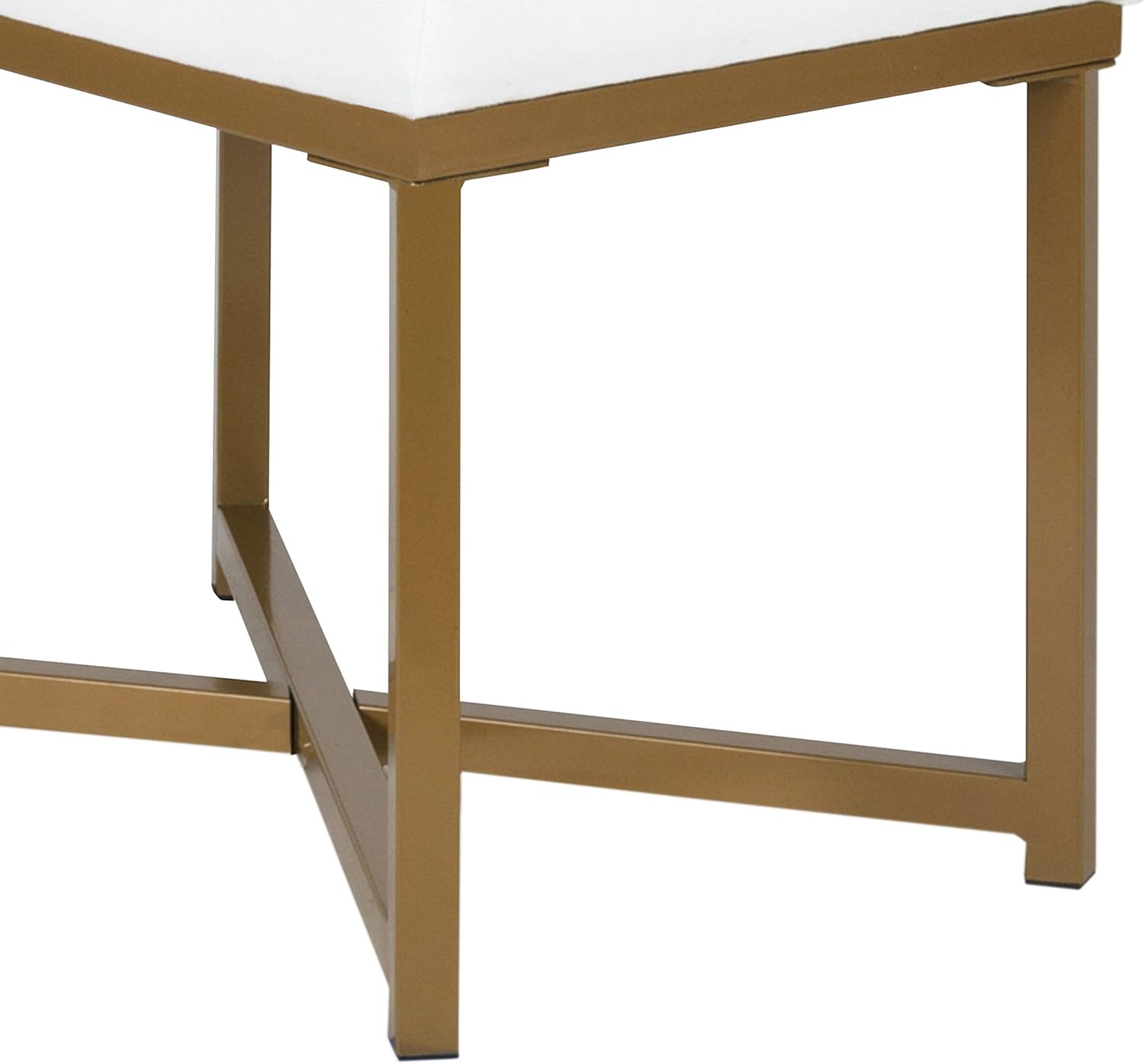 Metal Framed Bench with Button Tufted Velvet Upholstered Seat, White and Gold Accent Entryway Seating, Modern Upholstered Bench for Bedroom or Hallway, Sturdy Steel Frame with Soft