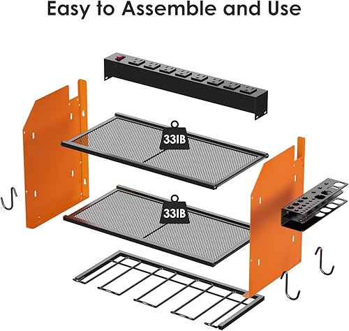 Miniatura 91 de CCCEI - Organizador modular de herramientas eléctricas para montaje en pared con estación de carga Estante de almacenamiento con ganchos