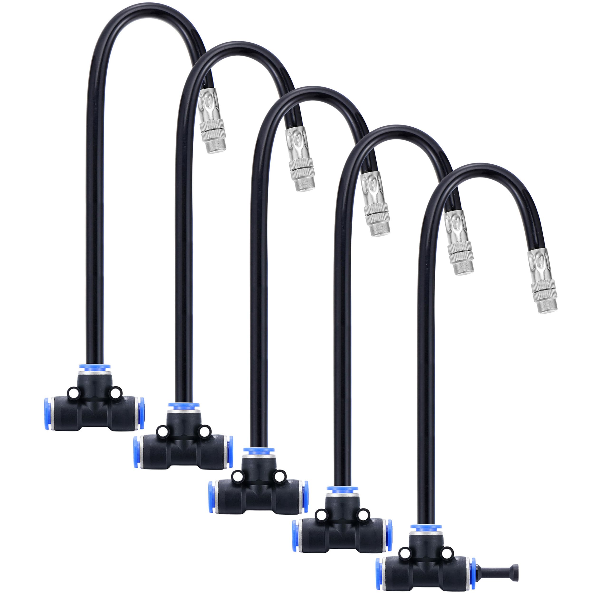 Lot de 5 Buses de brumisation en Laiton avec raccord en T et Tuyau intégré de 40 cm pour système de Refroidissement par brumisation, Rotation réglable à 360°, Buses