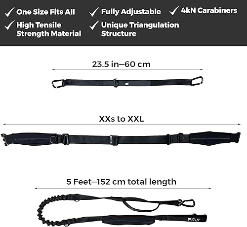 Miniatura 5 de FITLY Cinturón para correr para perros, sistema de distribución de fuerza de doble punto, arnés Canicross manos en HIPS para correr, caminar,