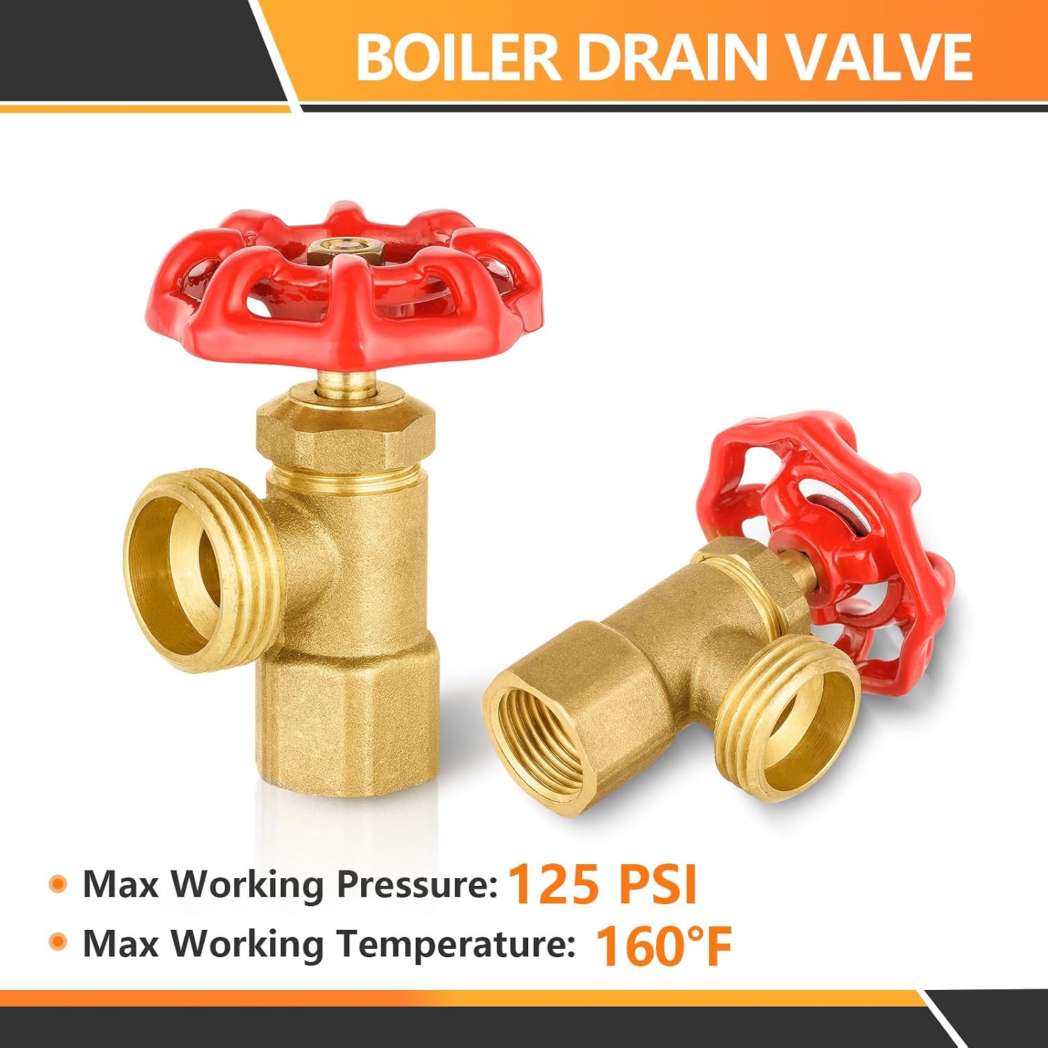 5-Pack HeSun Brass Boiler Drain Valve, 1/2-inch FIP Inlet x 3/4-inch MHT Outlet, For Residential Plumbing and Heating Systems(BOILER014)